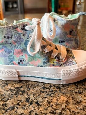 STITCH - Pastel Floral High-Top Kids Sneakers - Mint & Pink
